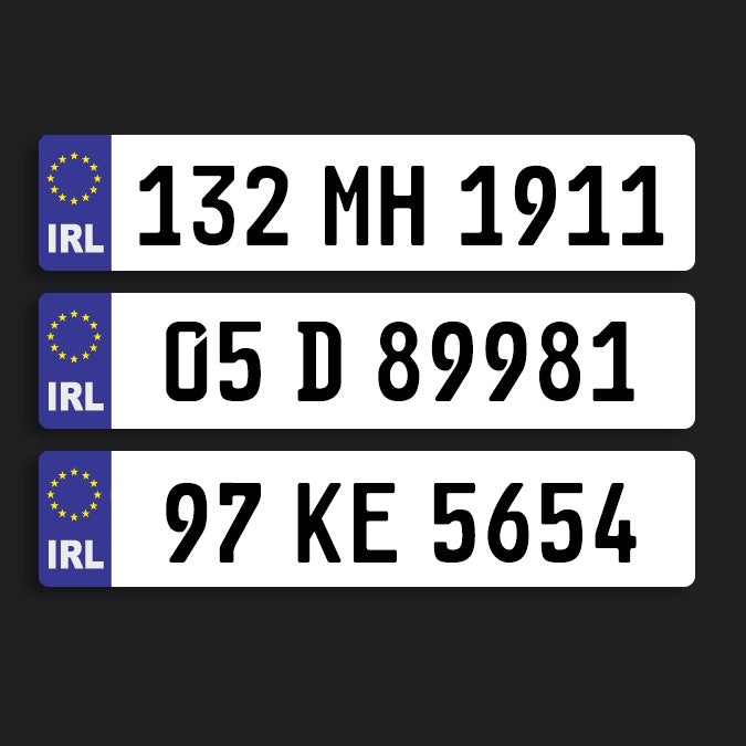 2D White Irish Number Plate - German Font