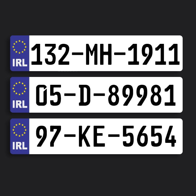 2D White Irish Number Plate - German Font