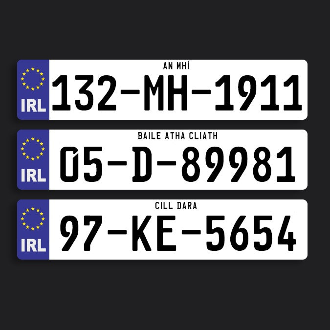 2D White Irish Number Plate - German Font