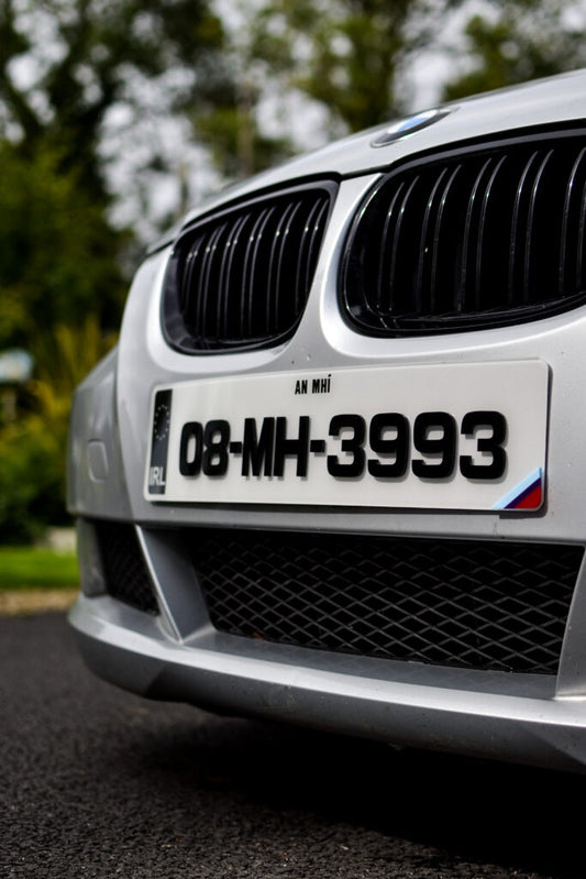 3D/4D Black Edition* Irish Number Plate - Metro Font + BMW M Sport Flag - Main