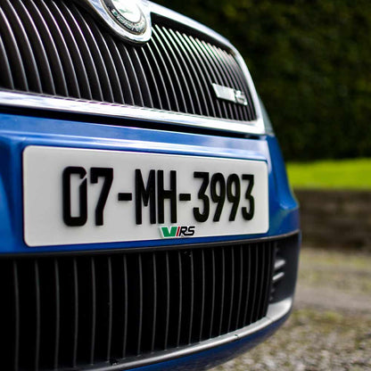 3D/4D Irish Number Plate - Plain White - German Style + Skoda VRS Logo - Main